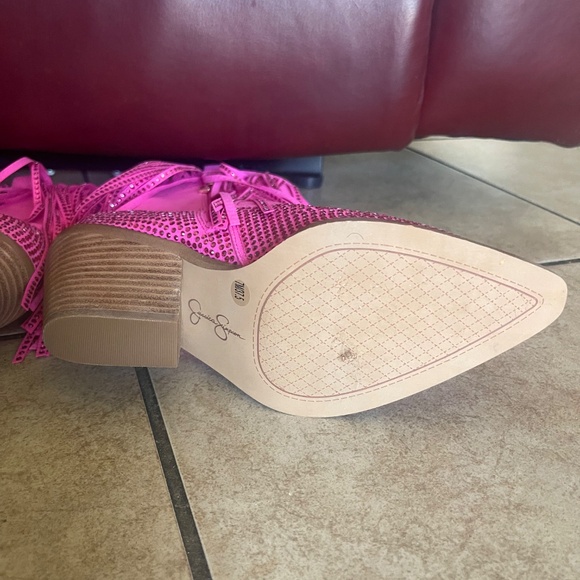 Jessica Simpson Pink Paredisa Rhinestone Fringe Western Booties SZ 7M - Picture 12 of 15